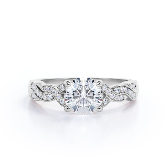 Twisted infinity 1.25 carat round cut Moissanite and diamond- channel set- wedding ring set for her