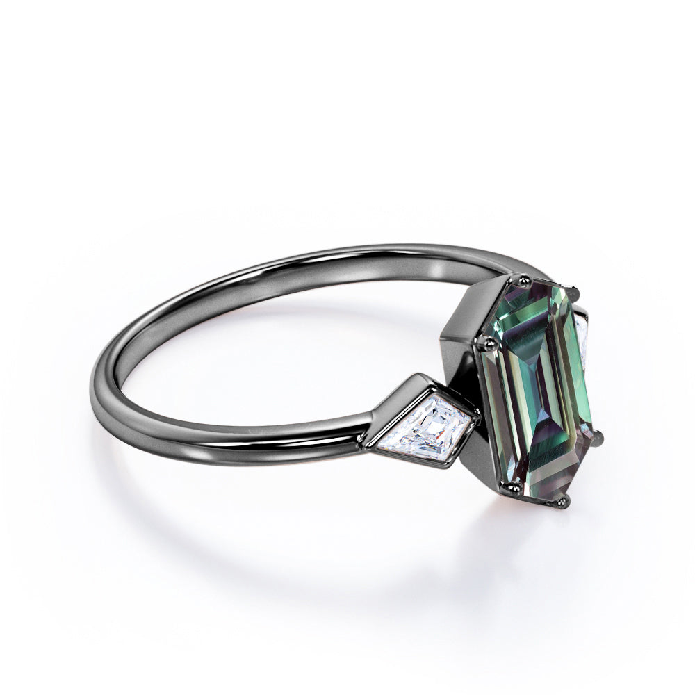 Trinity Bezels 1.1 carat Hexagon shaped Alexandrite and diamond engagement ring in Rose gold