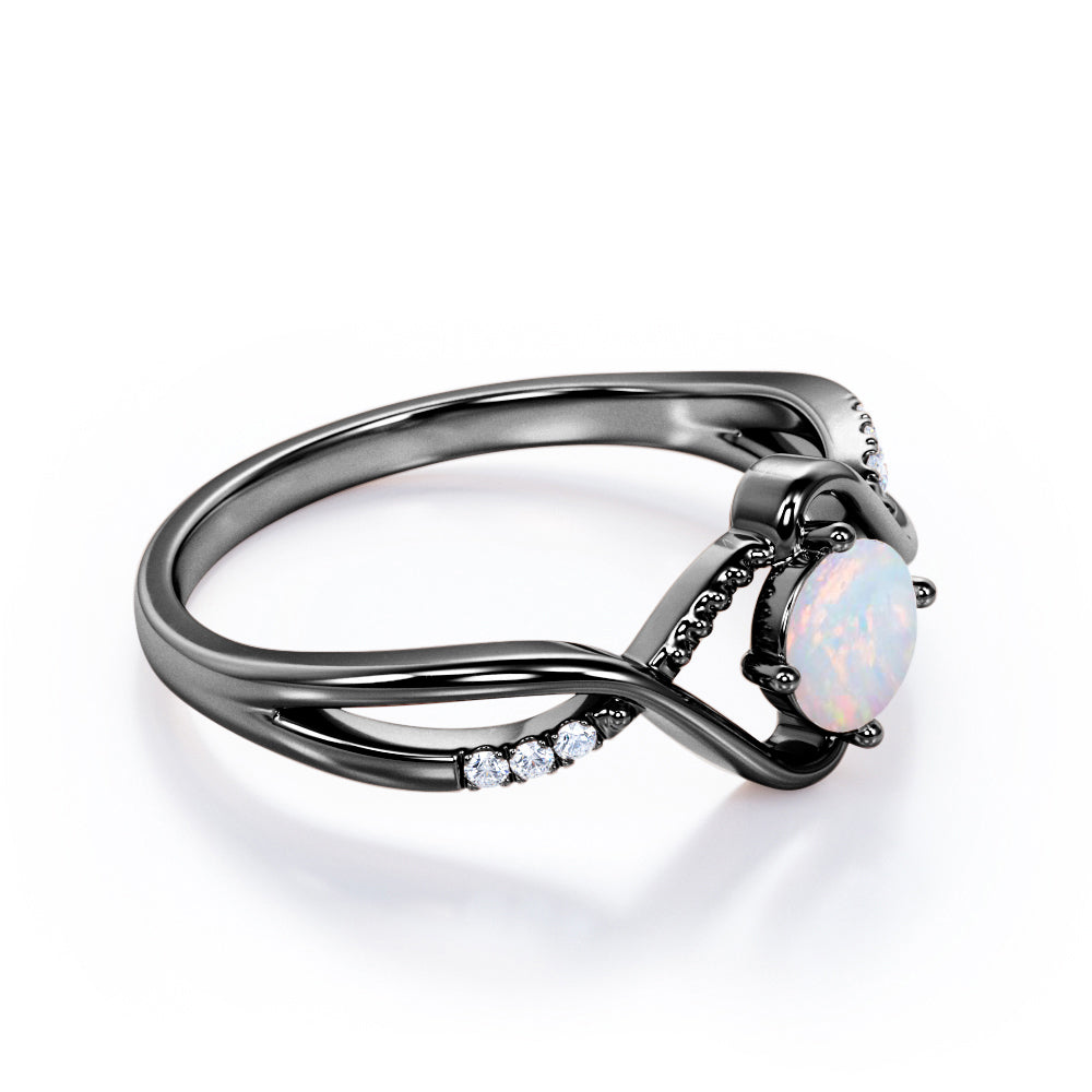 Vintage Infinity 1.25 carat Round cut Australian Opal and diamond Bridal set for her in White gold