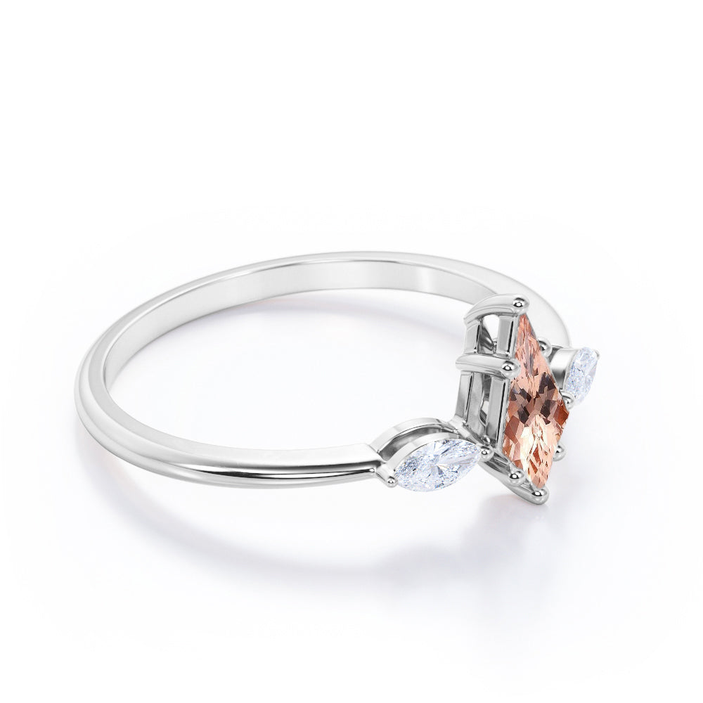 Minimal trilogy 1.1 carat Kite shaped Peach Pink Morganite and diamond engagement ring for women in Rose gold