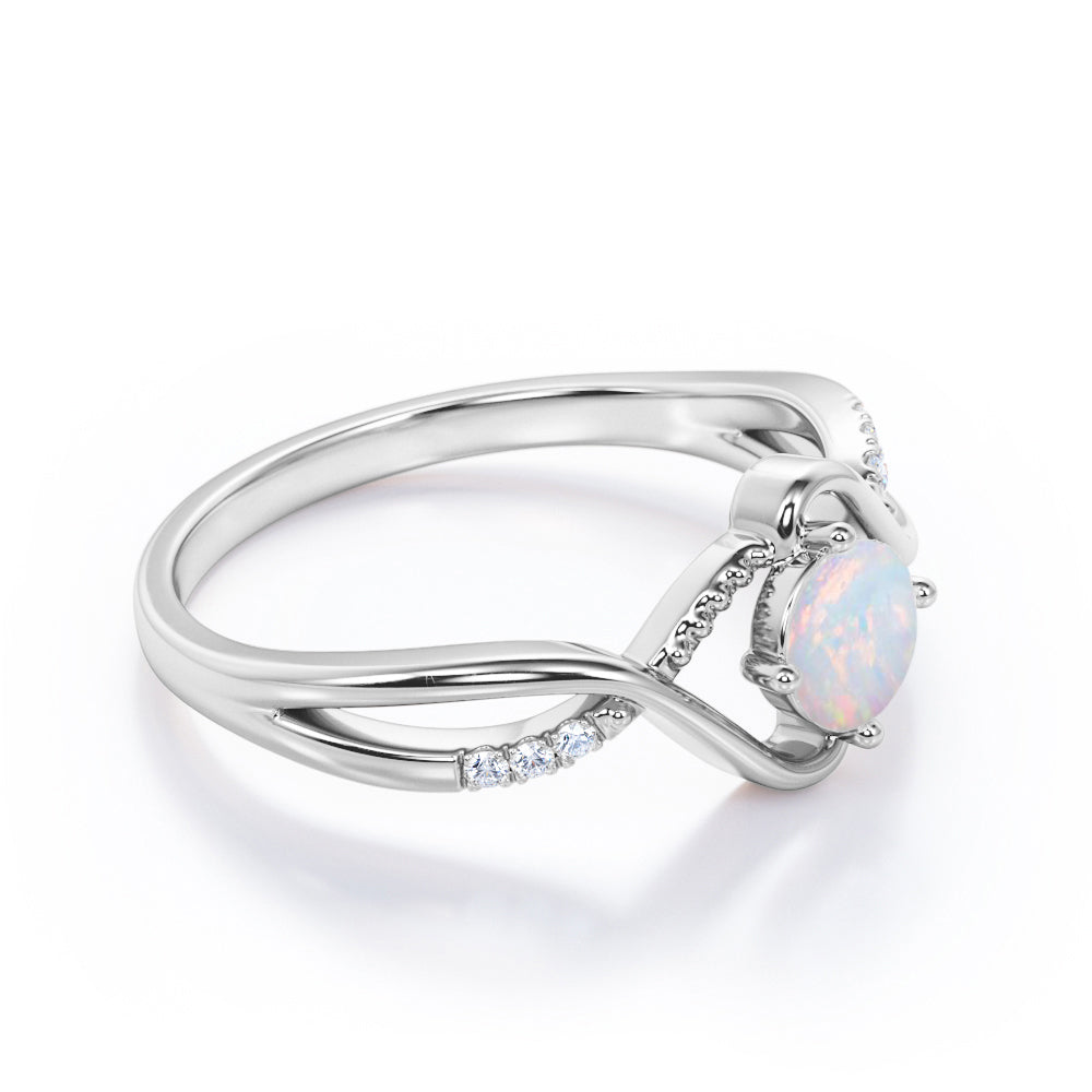 Vintage Infinity 1.25 carat Round cut Australian Opal and diamond Bridal set for her in White gold
