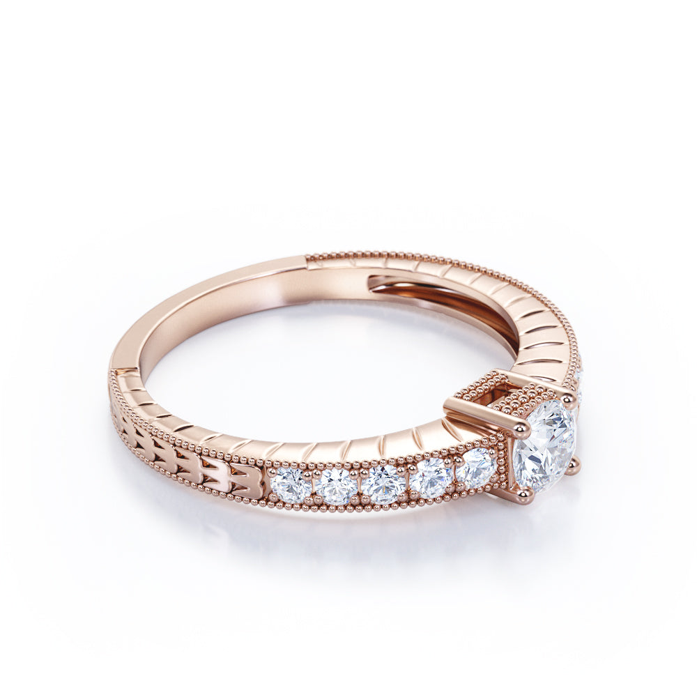 Milgrain Border 0.50 carat brilliant round cut diamond Filigree engagement ring for women