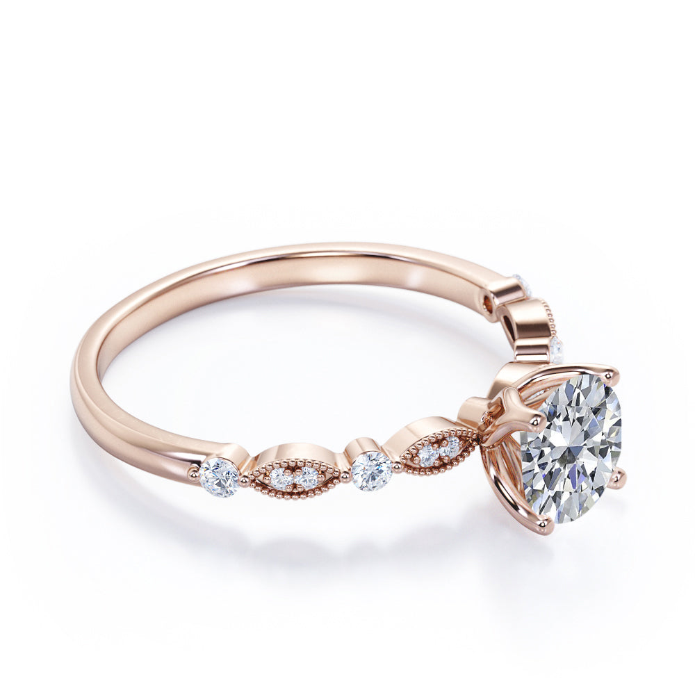 Unique 1.2 carat Round cut Moissanite and diamond-prong setting-milgrain engagement ring in Black gold