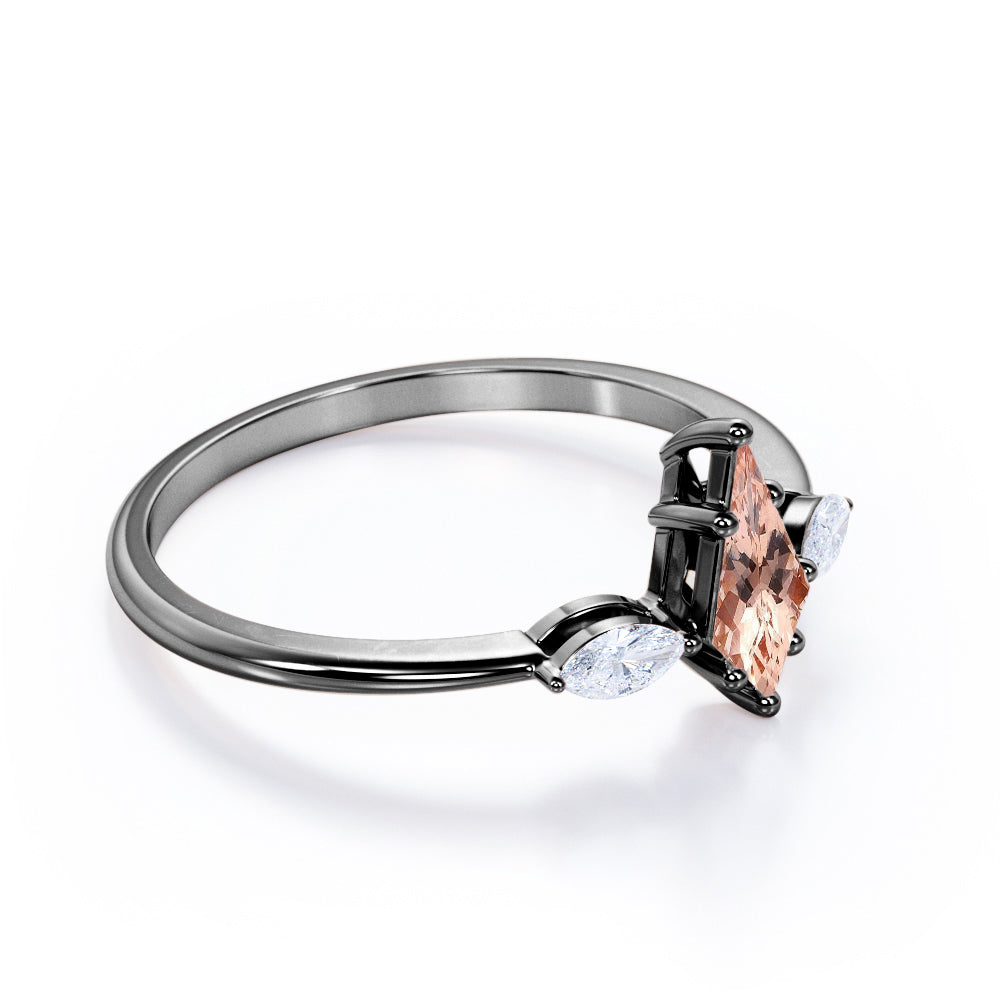 Minimal trilogy 1.1 carat Kite shaped Peach Pink Morganite and diamond engagement ring for women in Rose gold