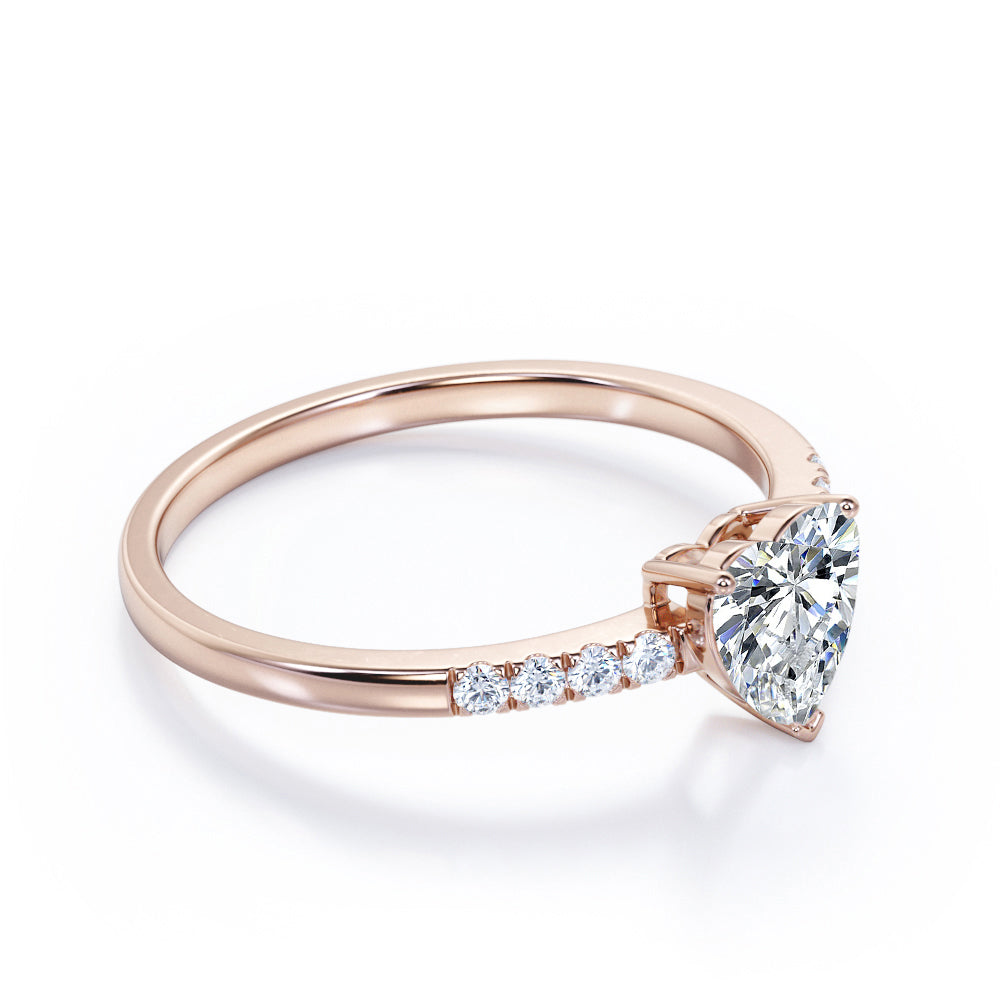Classic Pave 1.2 carat Heart shaped Moissanite and diamond vintage engagement ring in White gold