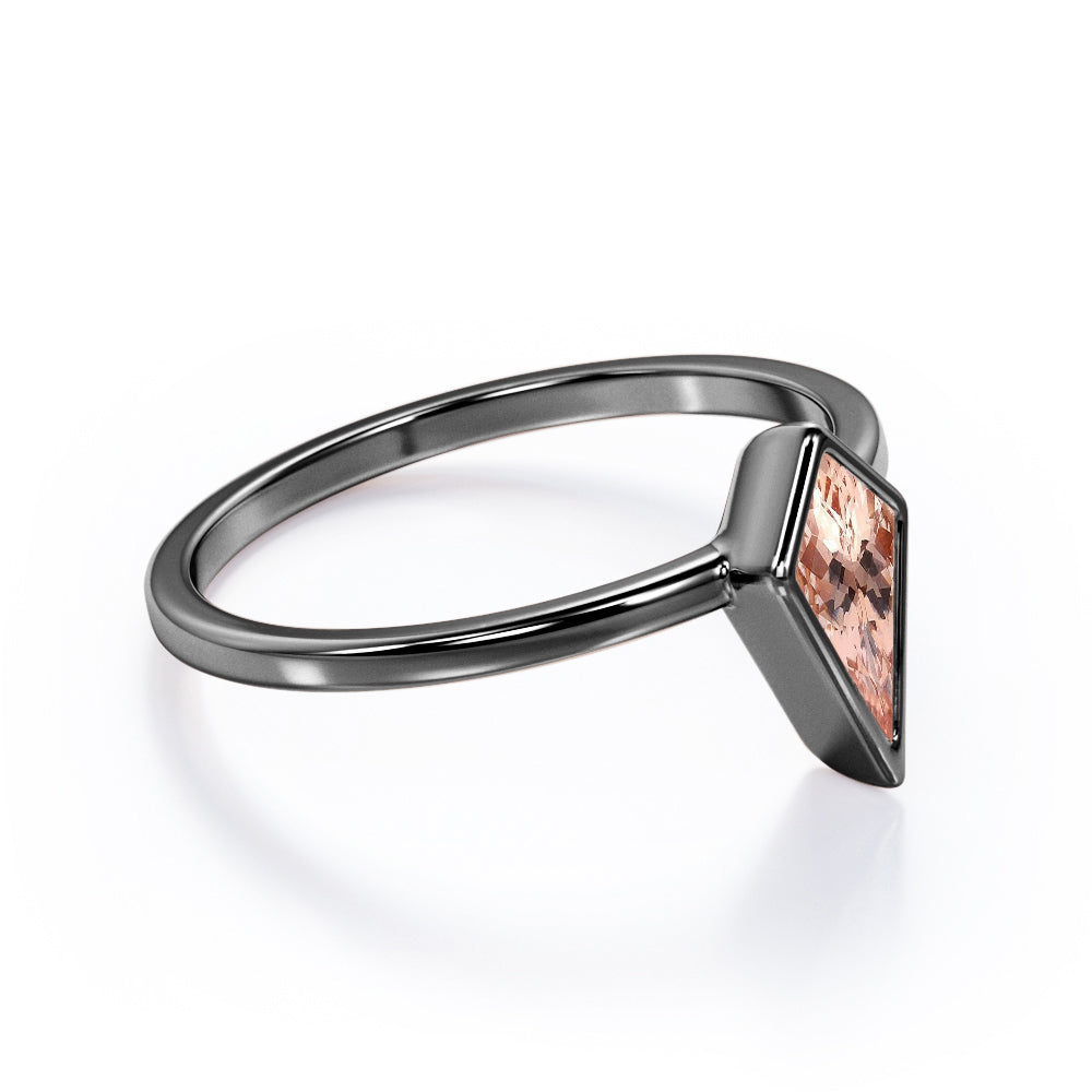 Plain Bezel 1 carat Kite shaped Peach Morganite engagement ring in Rose gold