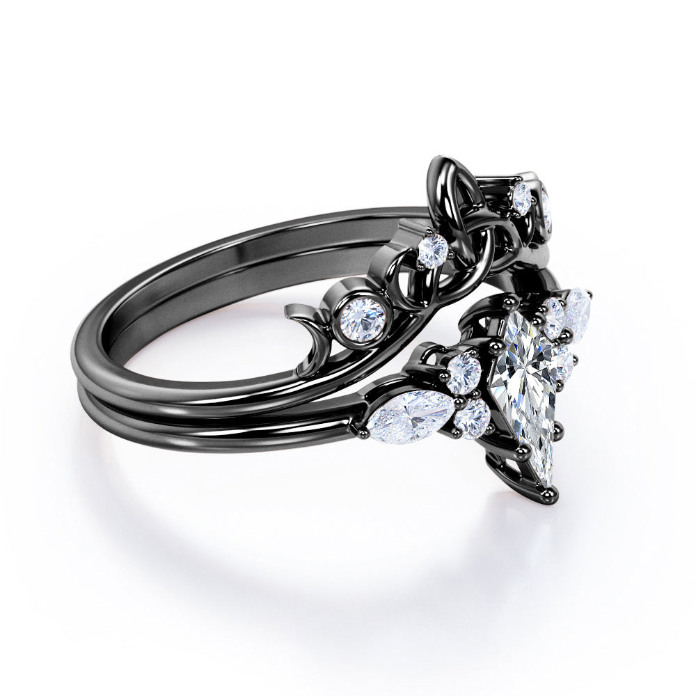 Triad Crown 1.25 carat Kite shaped Moissanite and diamond wedding ring set in rose gold