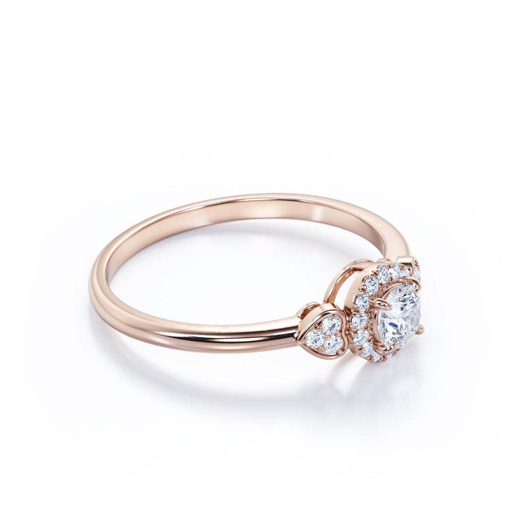 Three stone 0.41 carat Round cut Brilliant white diamond heart halo engagement ring in White gold