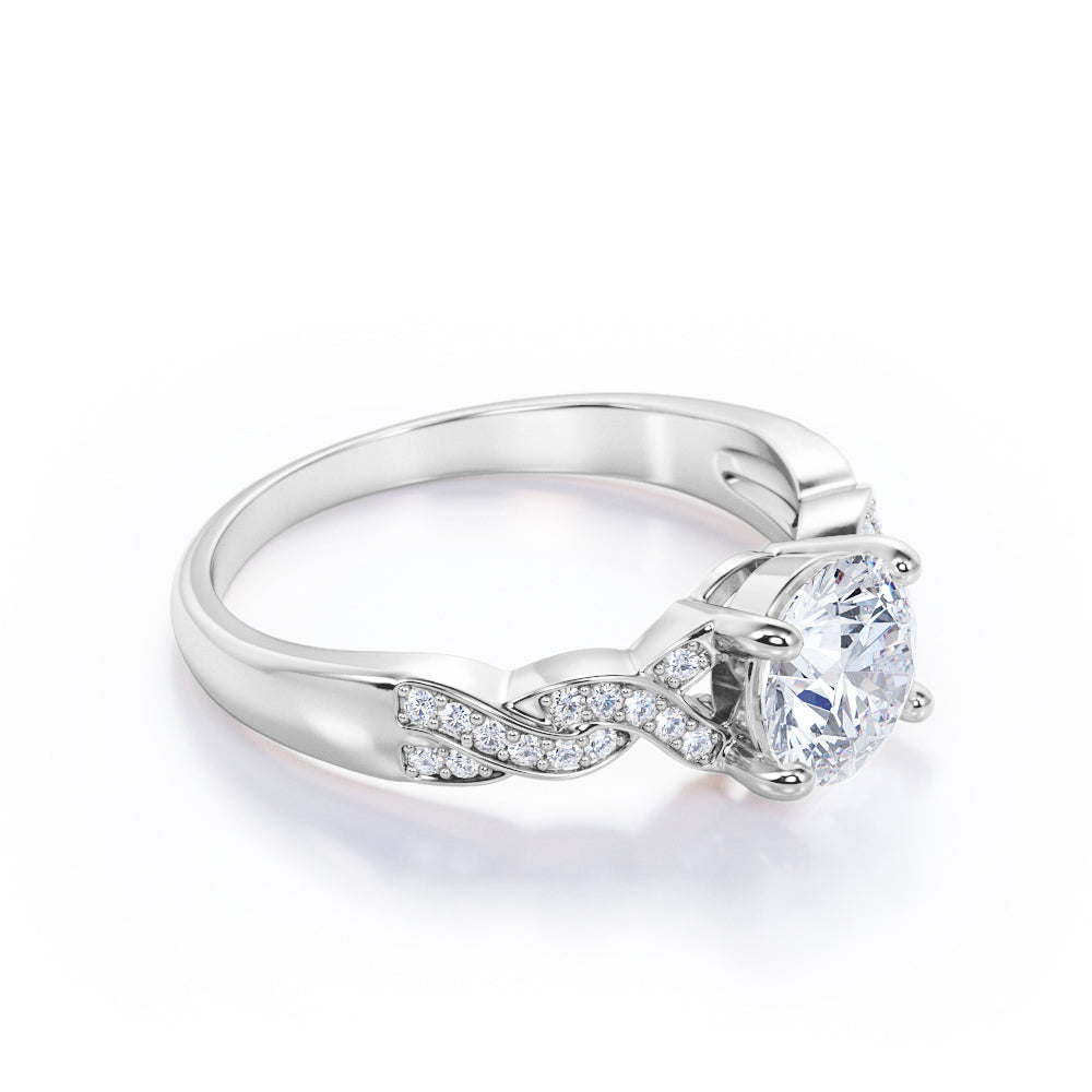 Twisted infinity 1.25 carat round cut Moissanite and diamond- channel set- wedding ring set for her