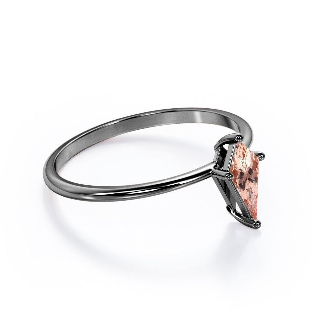 Dainty 1 carat Kite shaped Morganite prong promise ring in White gold