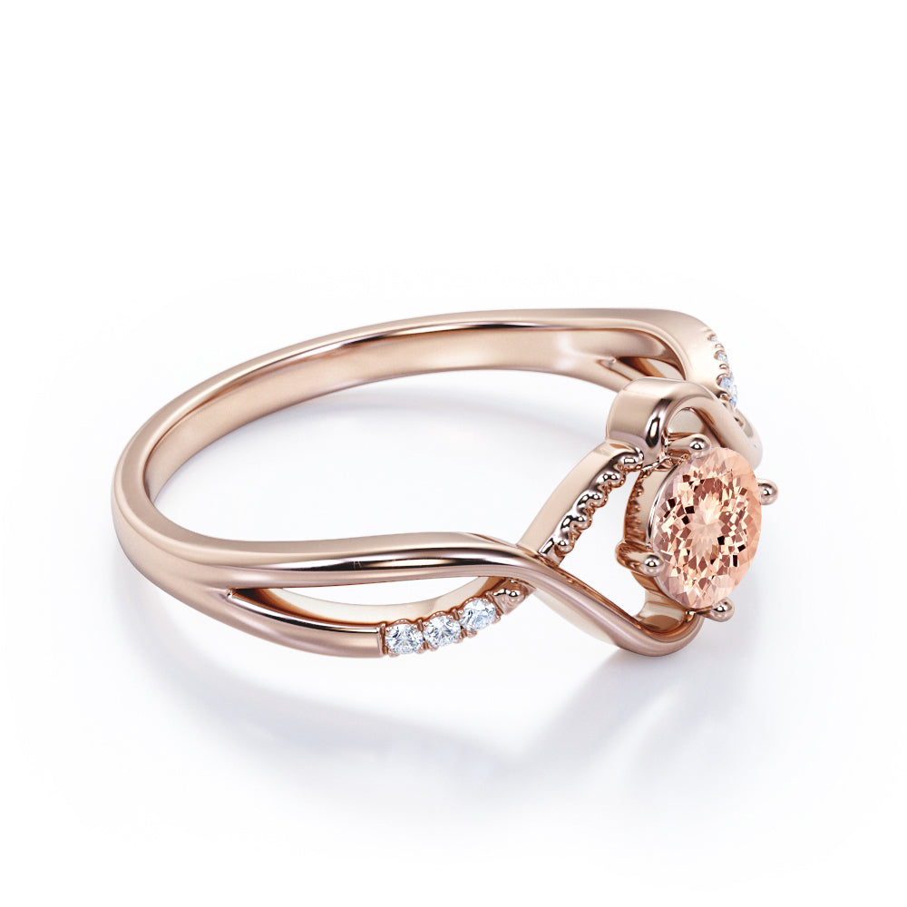 Infinity Twisted 1.15 carat Round cut Morganite and diamond Milgrain anniversary ring for women in Black gold