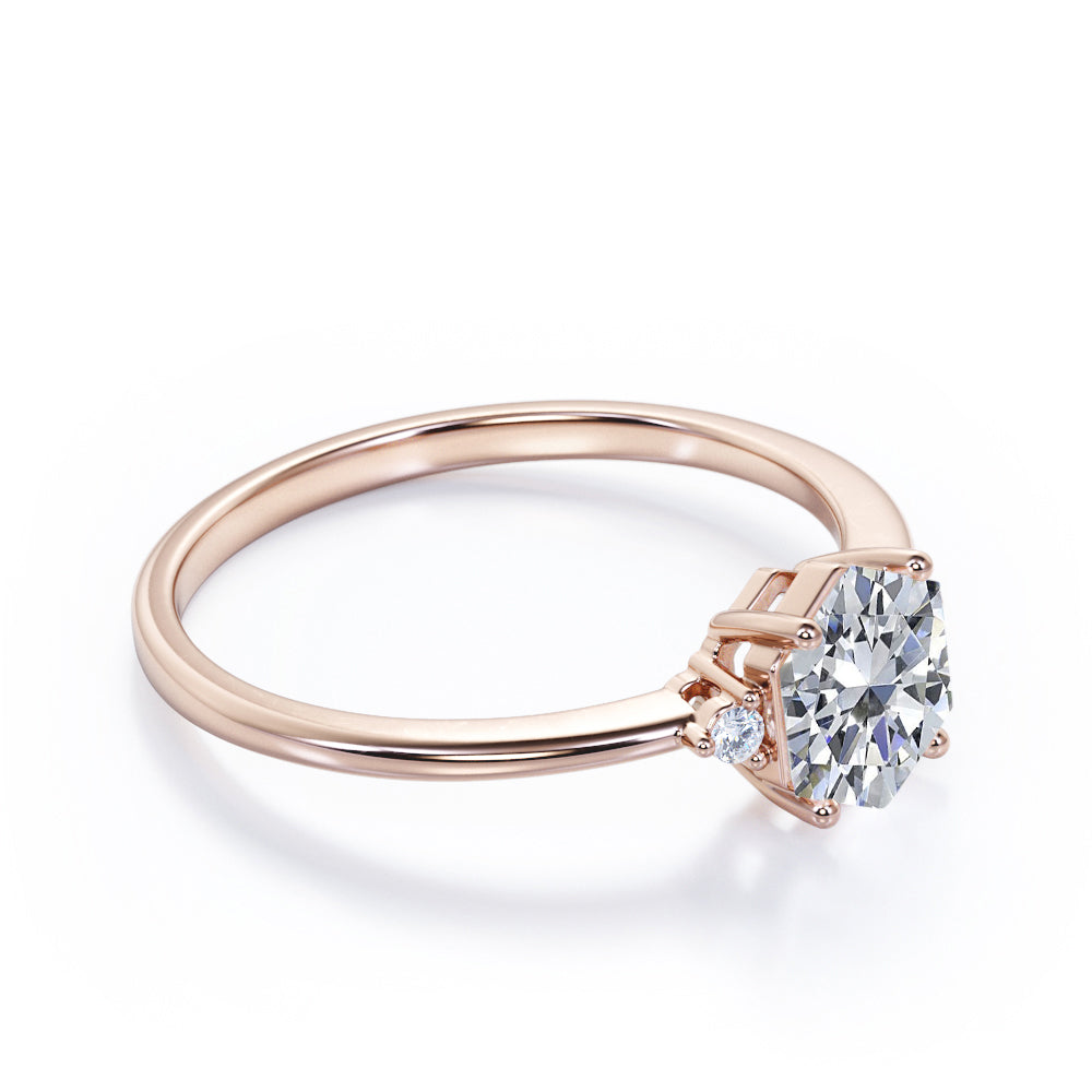 Triple stone 1 carat Hexagon cut Moissanite and diamond engagement ring in White gold