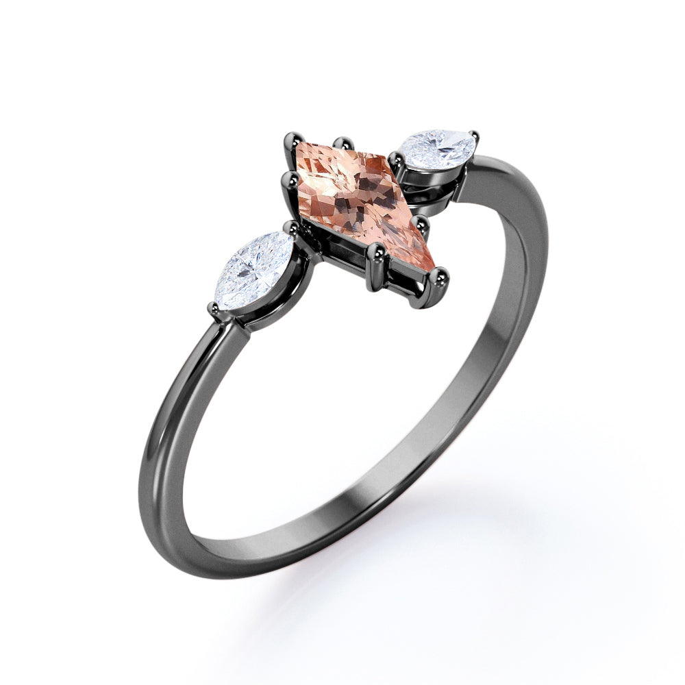 Minimal trilogy 1.1 carat Kite shaped Peach Pink Morganite and diamond engagement ring for women in Rose gold