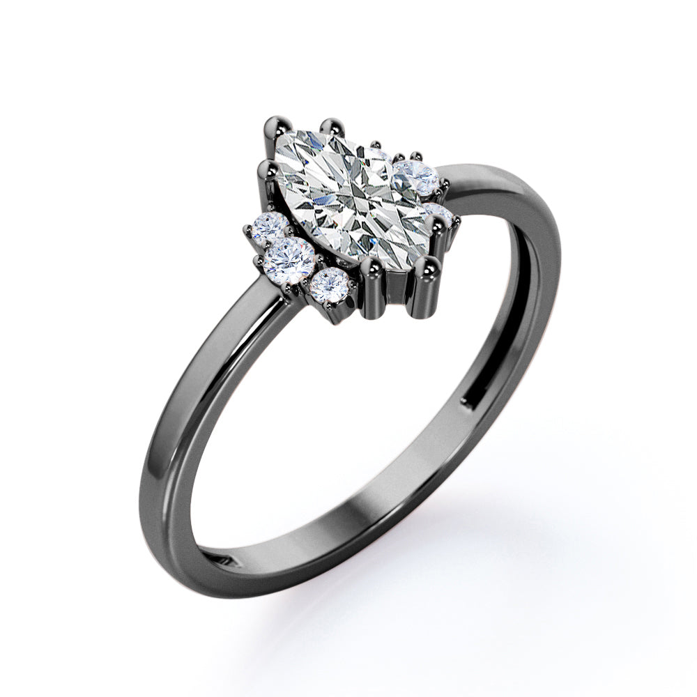 Butterfly style 1.1 carat Moissanite and diamonds art deco marquise engagement ring in White gold