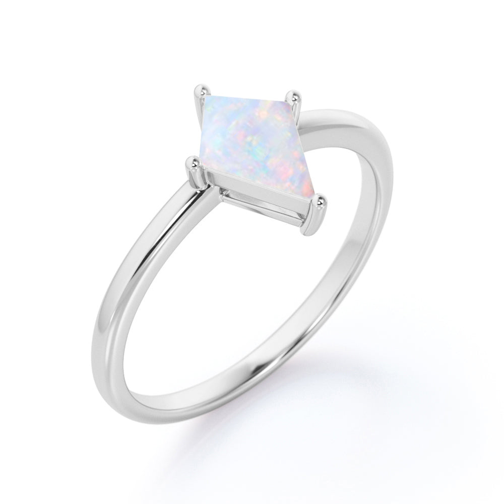 Classic 4 prong 1 carat Kite cut Ethiopian Opal solitaire engagement ring in Black gold