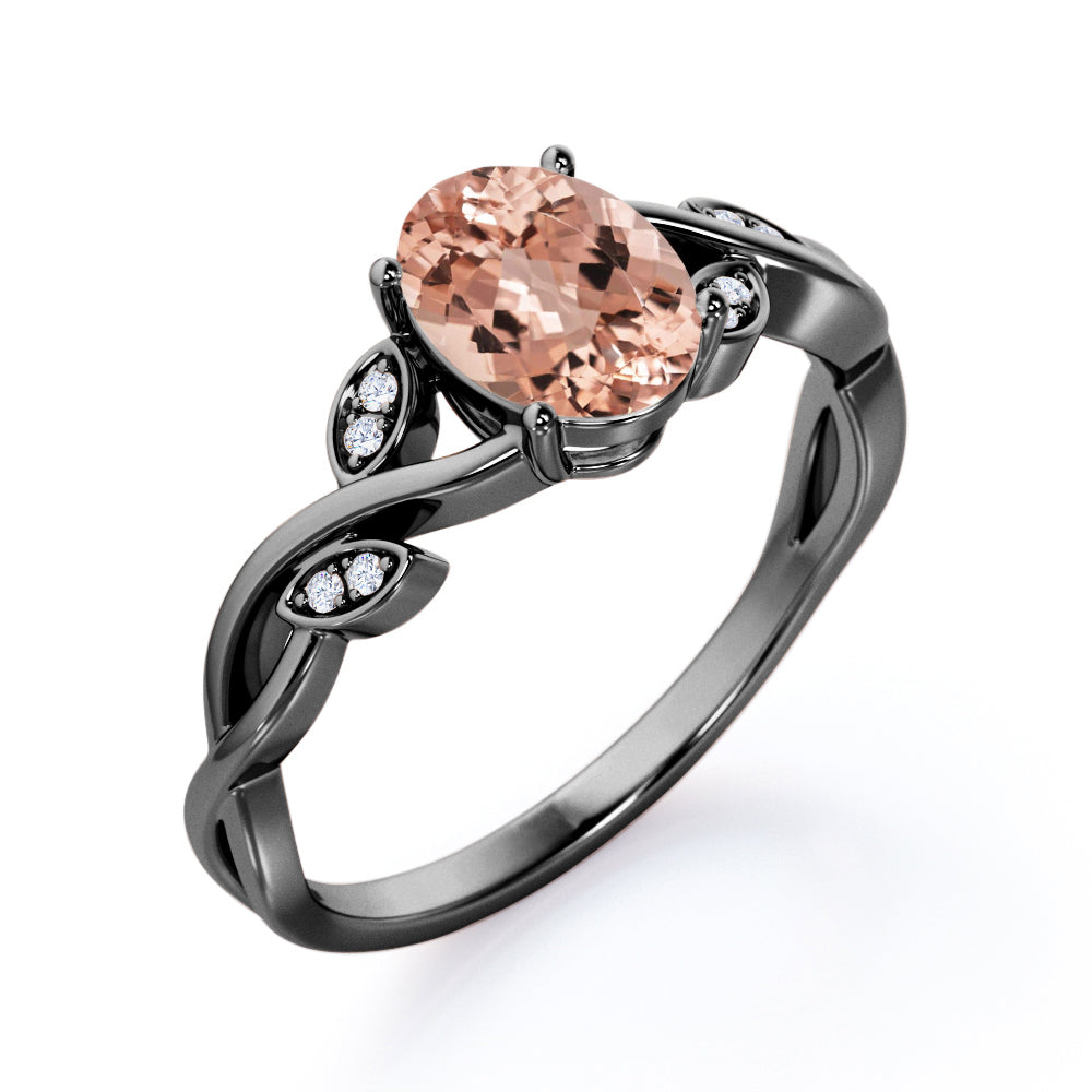 Twisted Vine 1.15 carat Oval shaped Morganite and diamond mid century modern engagement ring in Rose gold