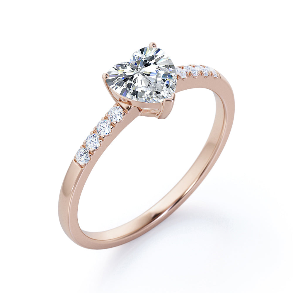 Classic Pave 1.2 carat Heart shaped Moissanite and diamond vintage engagement ring in White gold