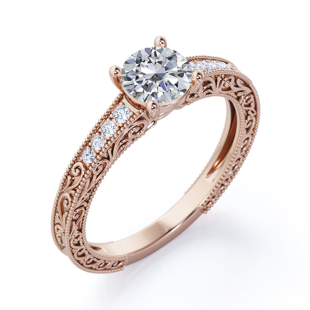 Platinum Half Bezel Filigree Diamond Ring