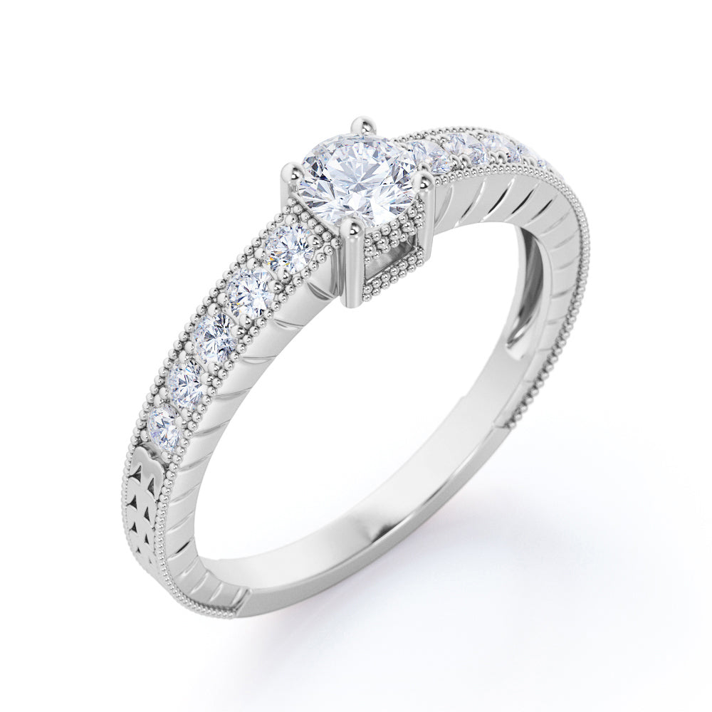 Milgrain Border 0.50 carat brilliant round cut diamond Filigree engagement ring for women