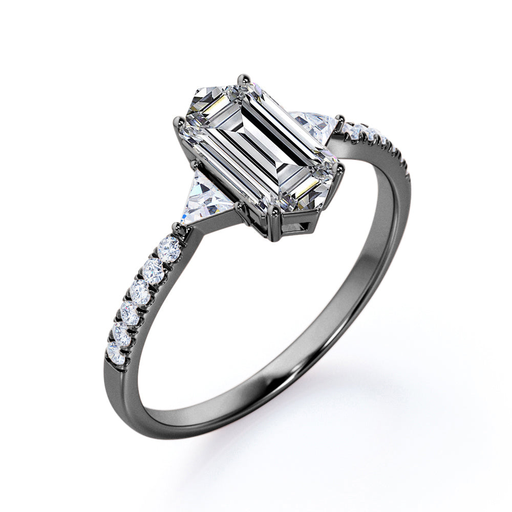Trillion trinity 1.25 carat Hexagonal Moissanite and diamond 4 prong engagement ring in White gold