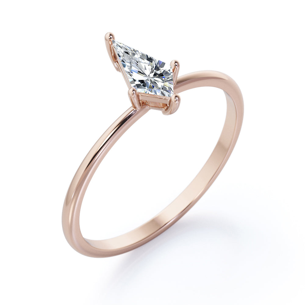 0.5 carat Dainty Kite shaped Moissanite solitaire engagement ring in White gold