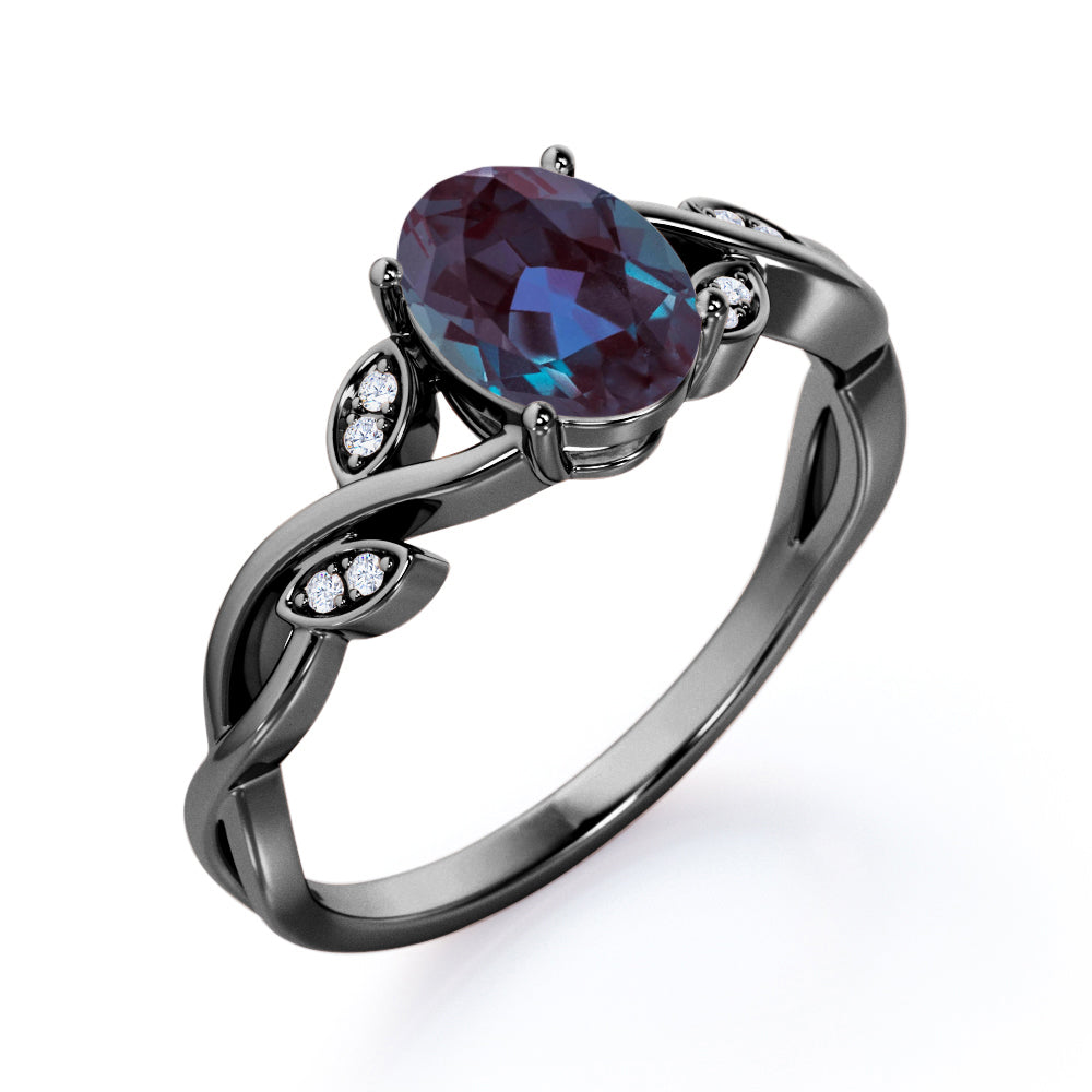 Magnificent Twists 1.1 carat Oval shaped Alexandrite and diamond Twig infinity engagement ring in Rose gold