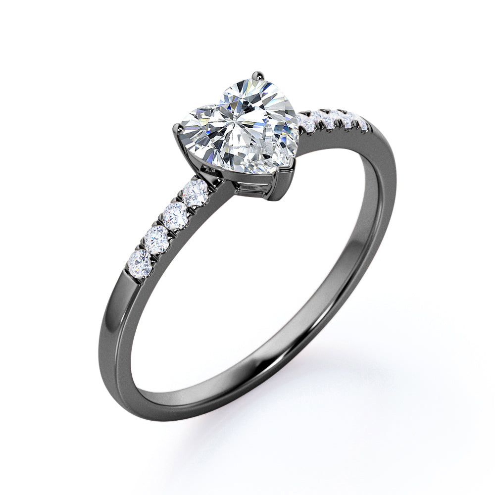 Classic Pave 1.2 carat Heart shaped Moissanite and diamond vintage engagement ring in White gold