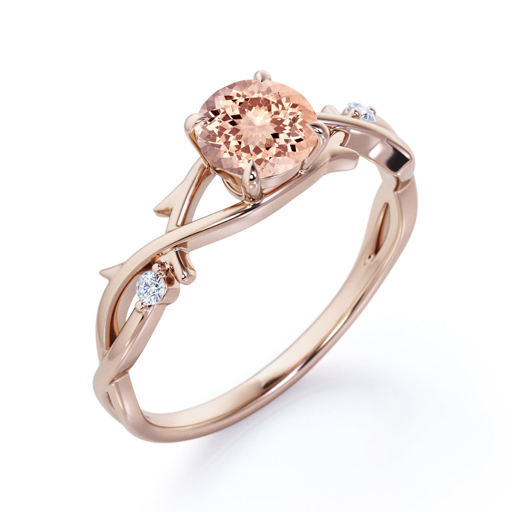 Branchlet 1 carat Round cut Morganite and diamond claw prong engagement ring for women in White gold