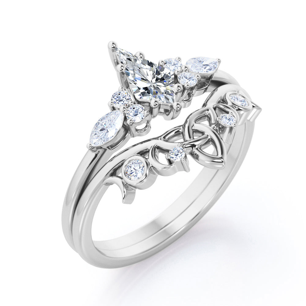 Triad Crown 1.25 carat Kite shaped Moissanite and diamond wedding ring set in rose gold