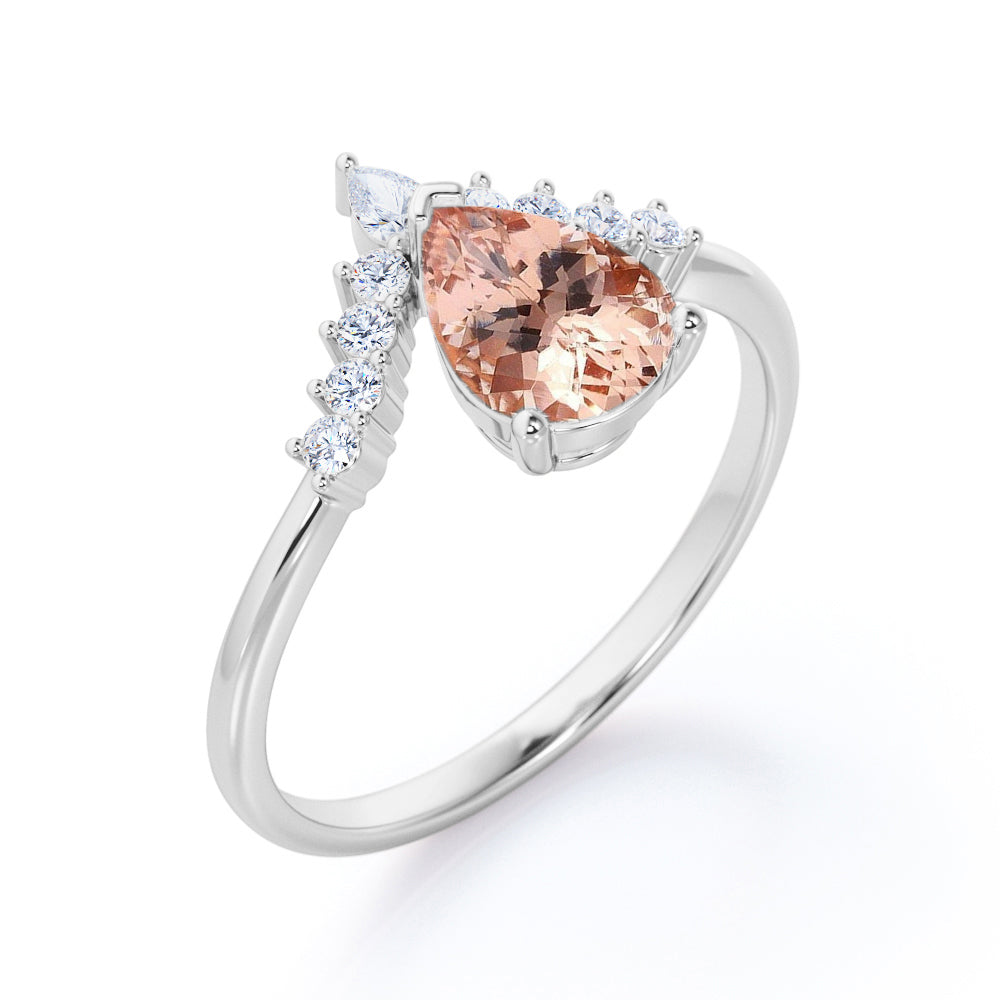 Antique Crown inspired 1.25 carat Pear Shaped Morganite and diamond engagement ring in Rose gold