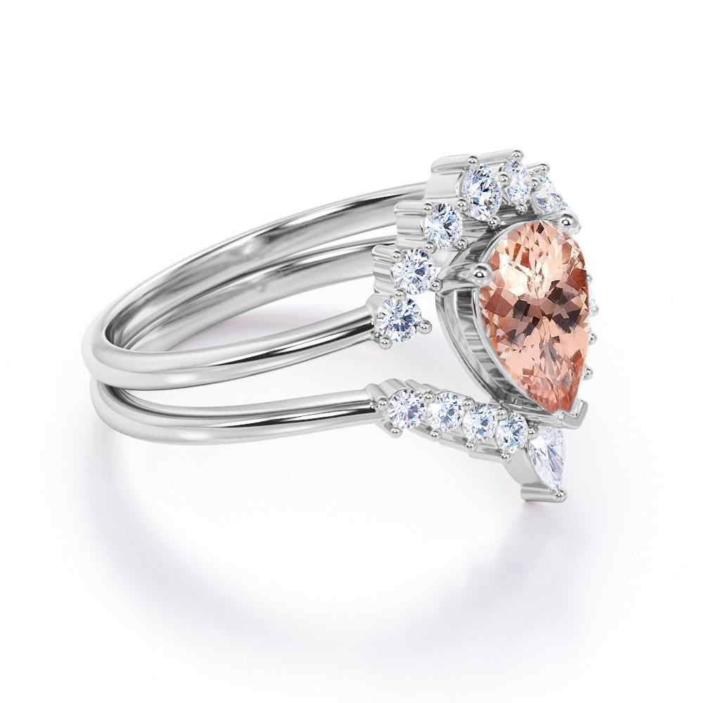 Artistic Tiara Chevron 1.45 carat Pear Shaped Morganite and diamond Bridal set for women in White gold