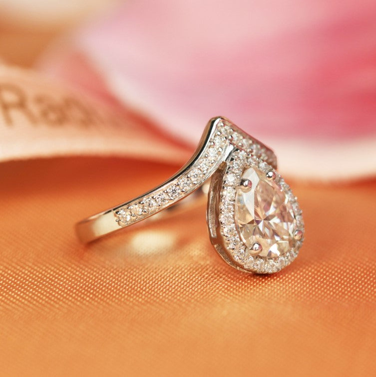 Half Halo 1.5 carat pear shape Moissanite Engagement Ring in Gold