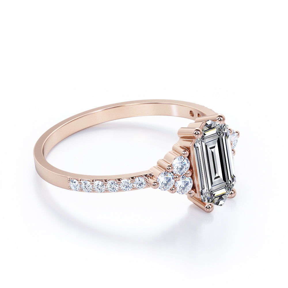 Elegant Pave set 1.25 carat Hexagon shaped Moissanite and diamond eternity style engagement ring in Rose gold