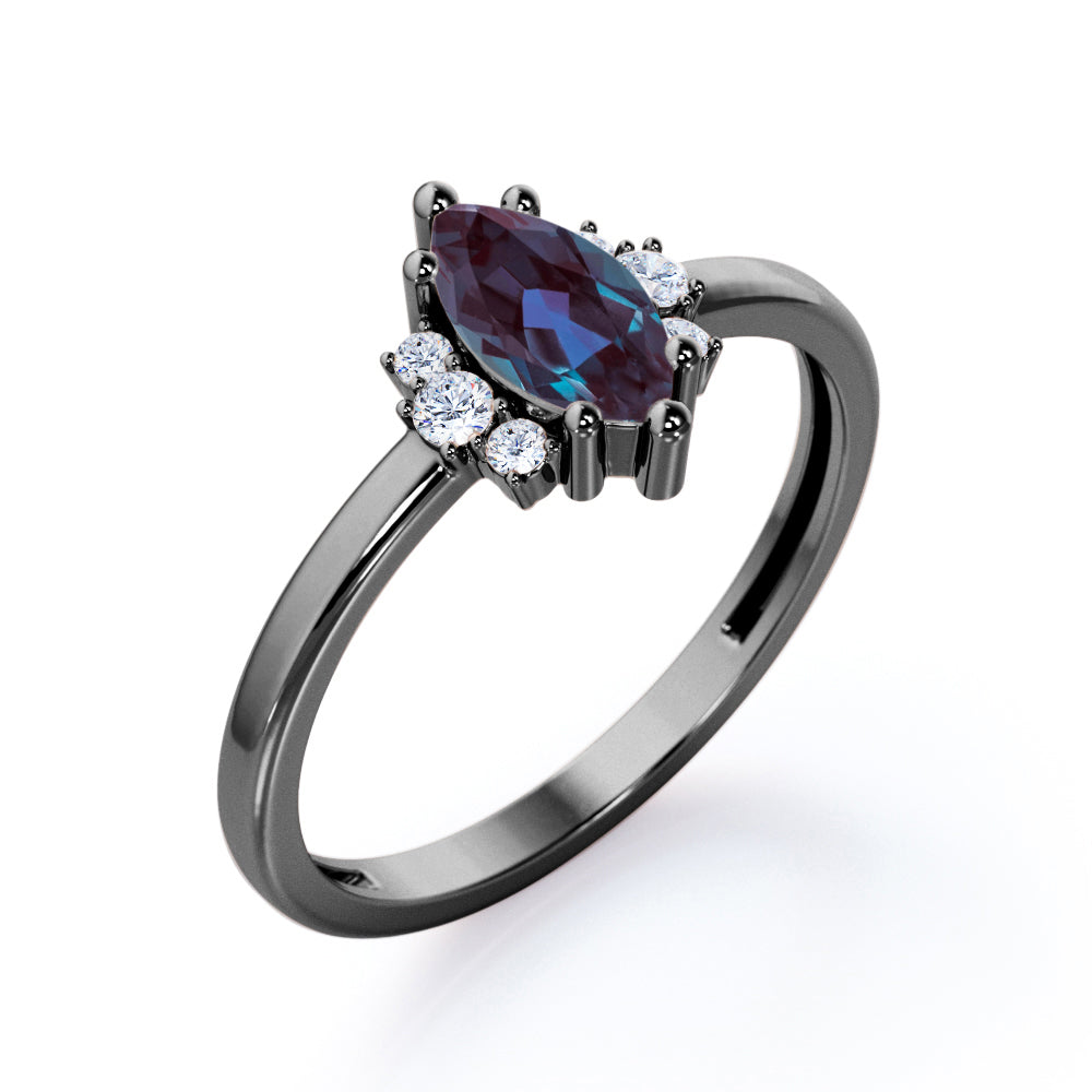 Unique 1.1 carat Marquise shaped Synthetic Alexandrite and diamond
