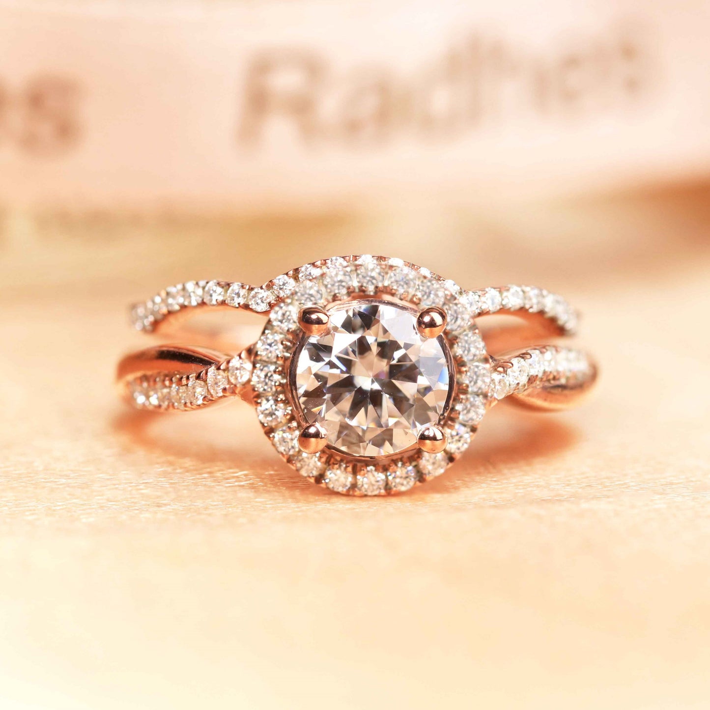 Bestselling vintage 1.6 carat Round cut Moissanite milgrain Wedding Ring Set in Rose Gold