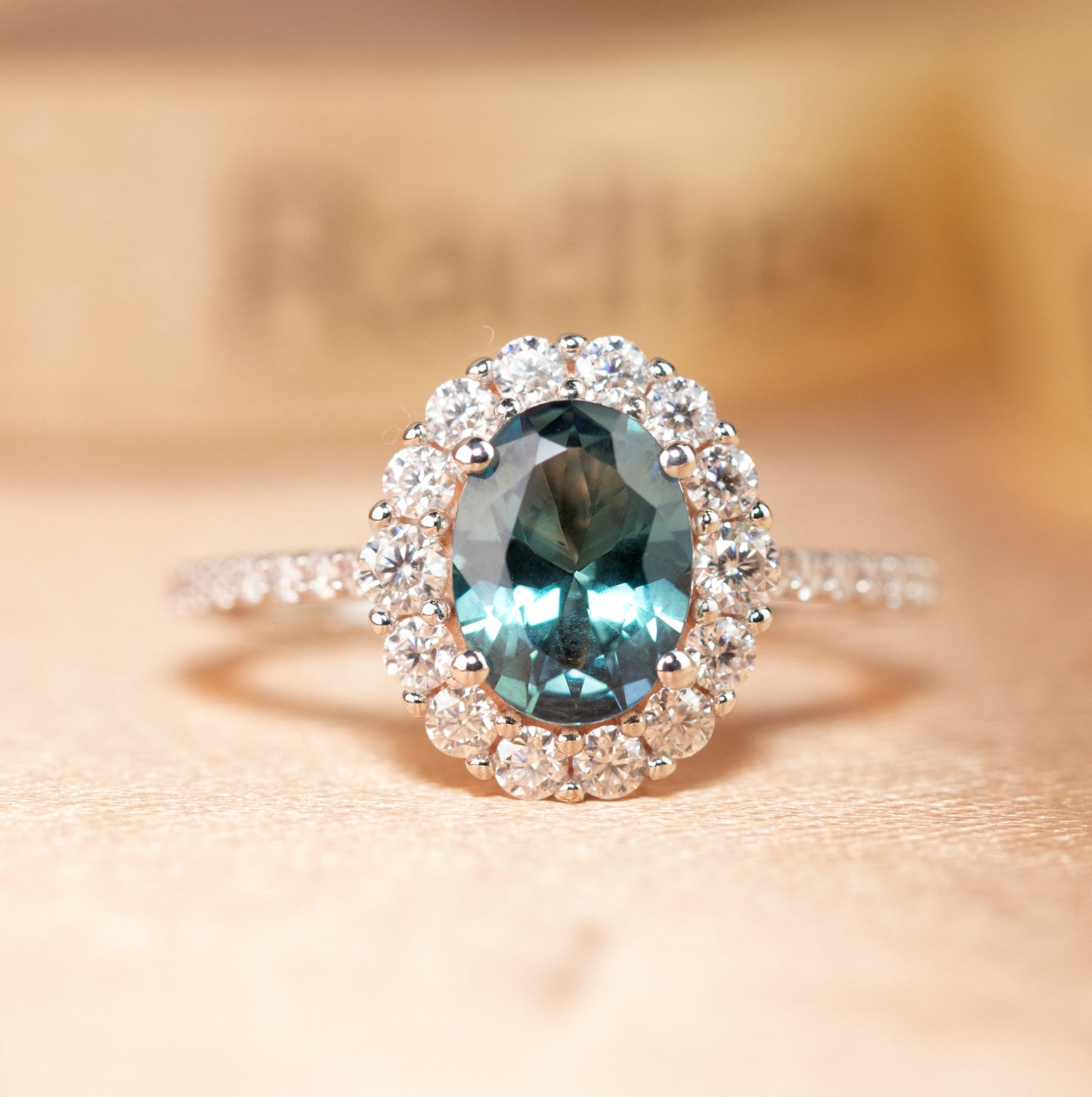 Luxurious 1.5 carat Oval Cut Alexandrite and Diamond Halo Flower Ring for Her in White Gold