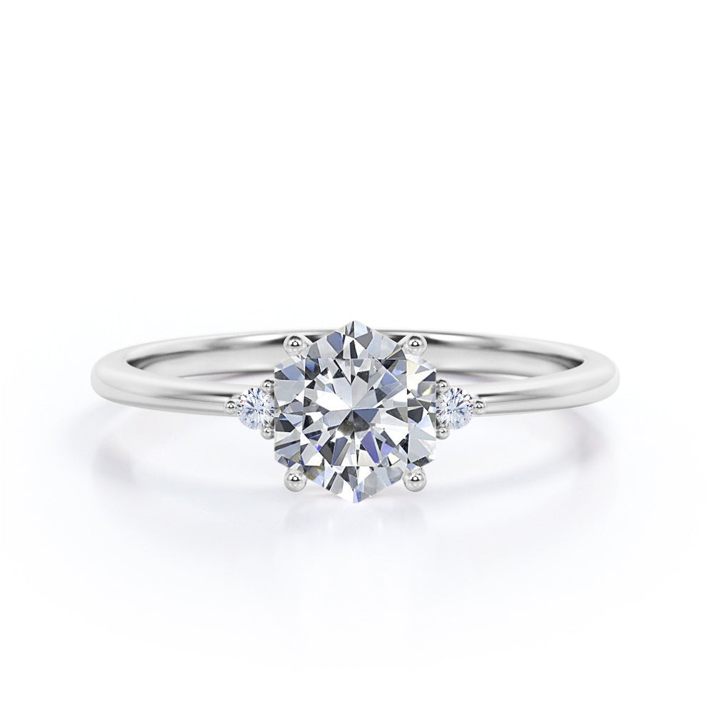 Triple stone 1 carat Hexagon cut Moissanite and diamond engagement ring in White gold