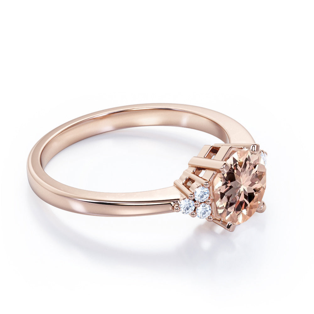 Four Claws 1.1 carat Round cut Morganite and diamond vintage style engagement ring in Rose gold