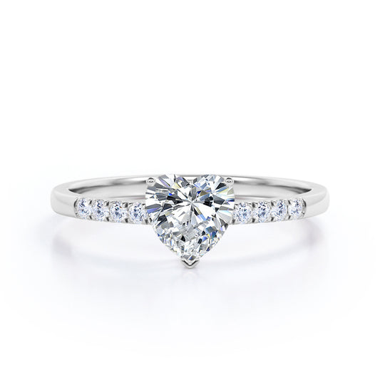 Classic Pave 1.2 carat Heart shaped Moissanite and diamond vintage engagement ring in White gold