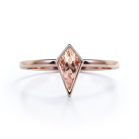 Plain Bezel 1 carat Kite shaped Peach Morganite engagement ring in Rose gold