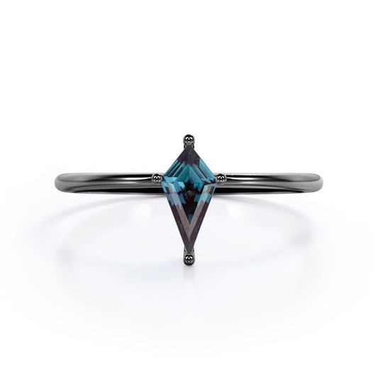 Stackable 1 carat Kite shaped Lab created Alexandrite-dainty style-solitaire engagement ring for women in Black gold