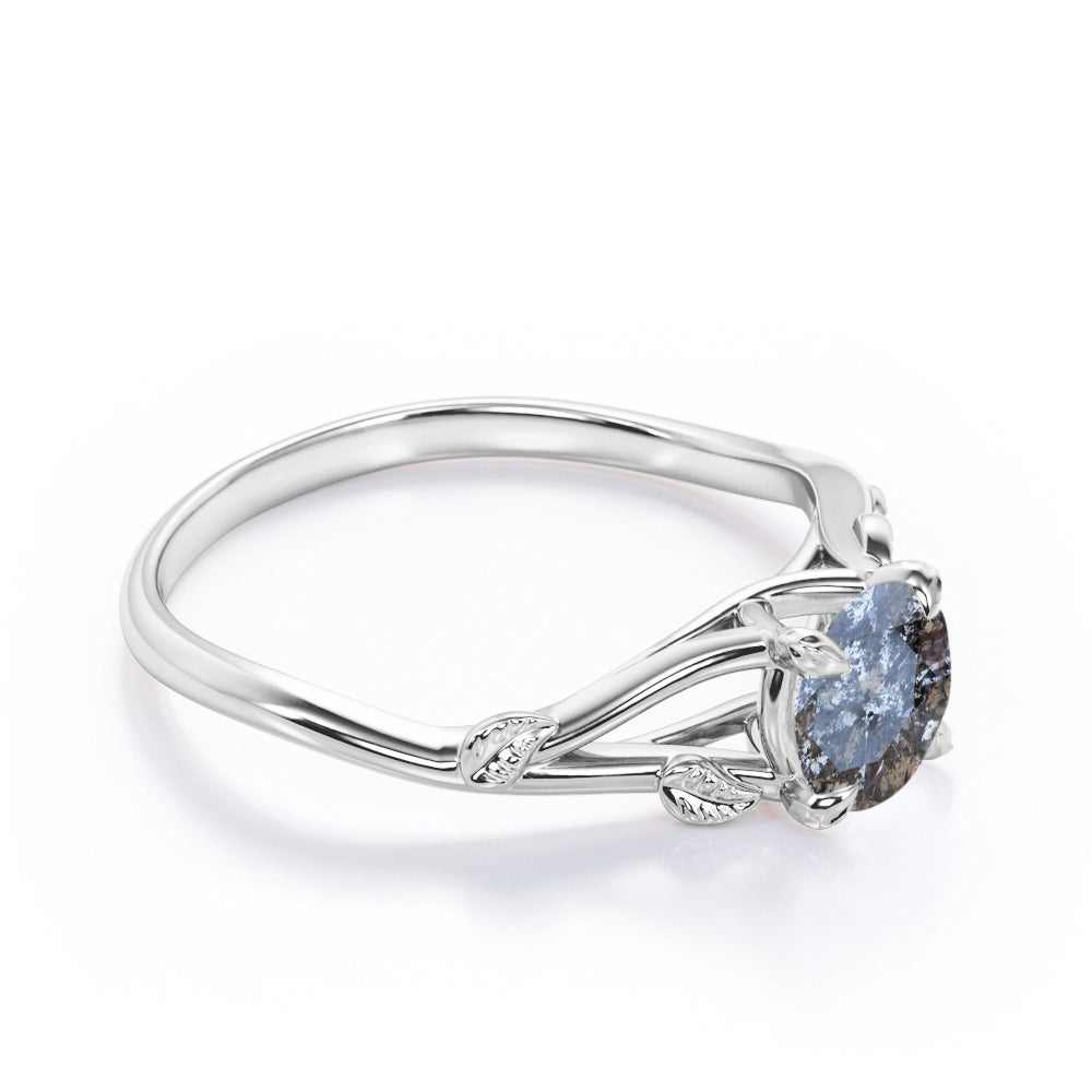 Branchlet shank 0.5 carat Round cut Salt and pepper diamond solitaire engagement ring in White gold