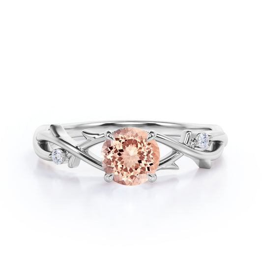 Branchlet 1 carat Round cut Morganite and diamond claw prong engagement ring for women in White gold