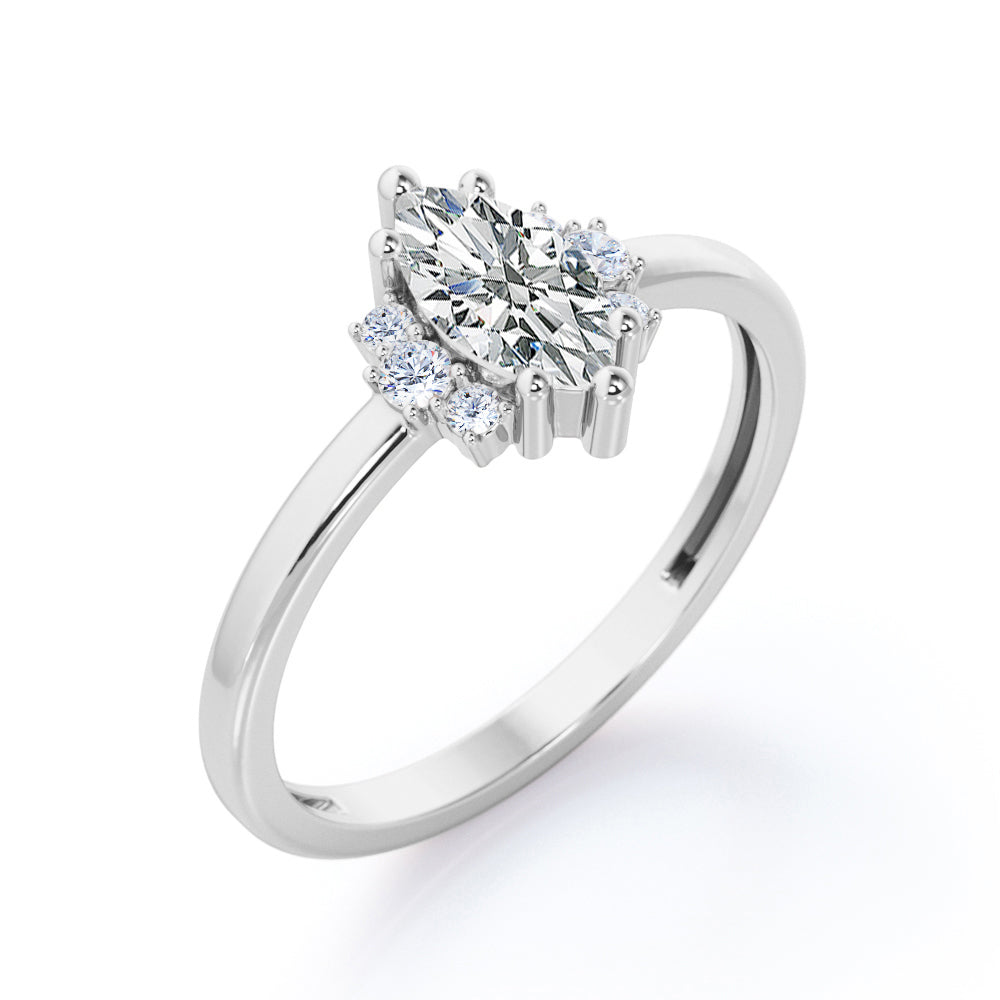 Butterfly style 1.1 carat Moissanite and diamonds art deco marquise engagement ring in White gold
