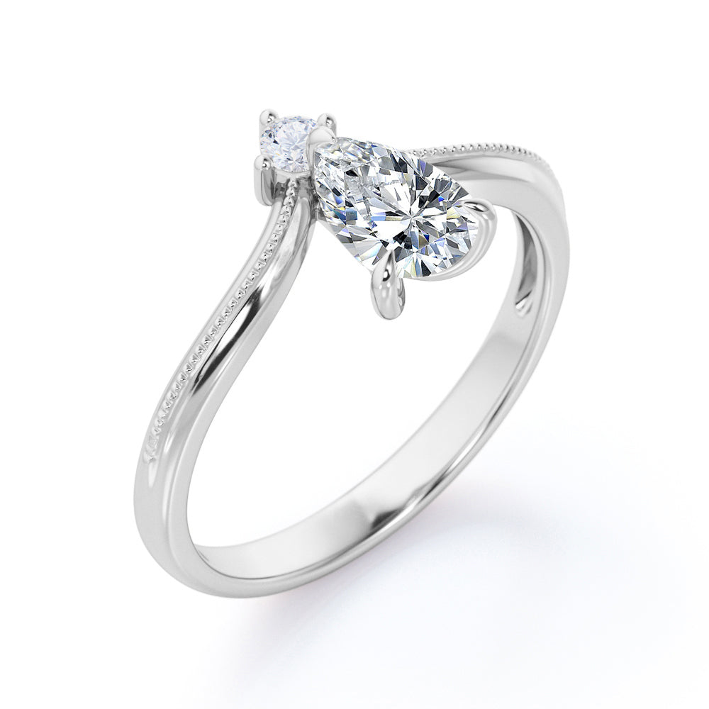 Modern Milgrain V shaped Pear cut 0.35 carat 2 stone diamond engagement ring in Gold