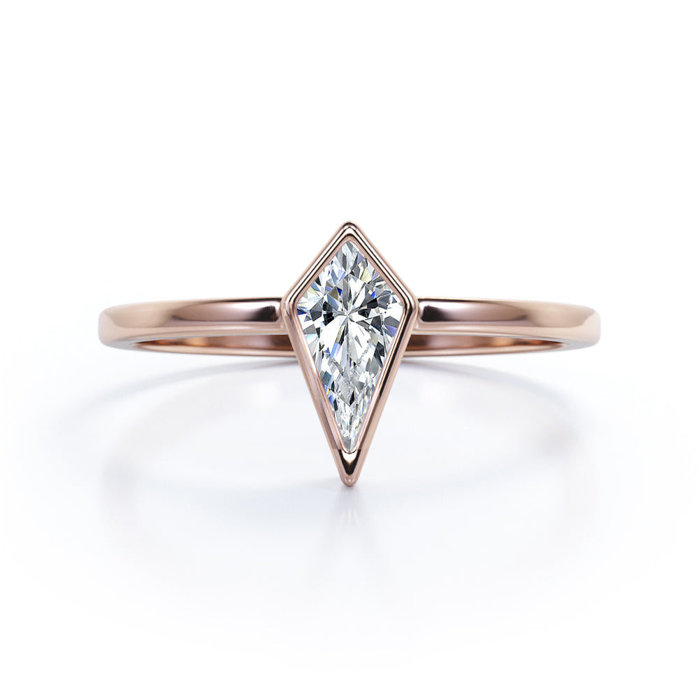 Vintage Bezel 1 carat Kite shaped Moissanite engagement ring in Rose gold